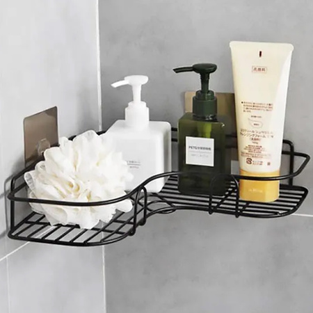 Półka łazienkowa narożna pod prysznic na kosmetyki wisząca ścienna, czarna