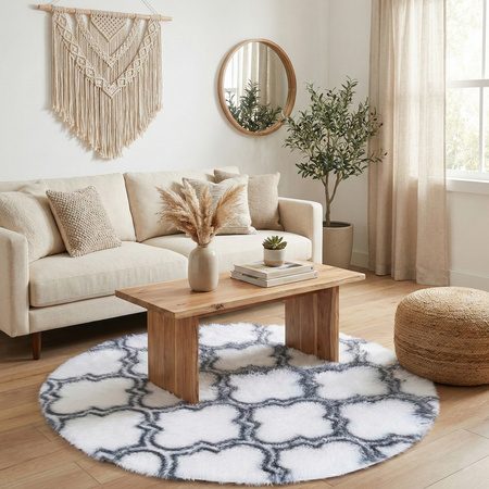 Dywan okrągły do salonu shaggy DECOR antypoślizgowy miękki puszysty 120x120 White Lantern