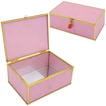 Szkatułka na biżuterię 18x13x7 cm organizer pudełko dekoracyjna pojemna welurowa różowa