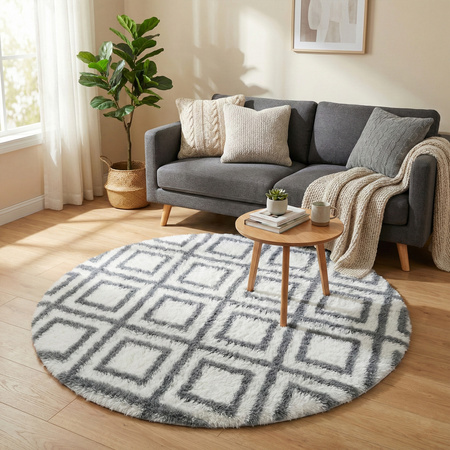 Dywan okrągły Decor 140x140 cm, biały - pluszowy, miękki do salonu i sypialni