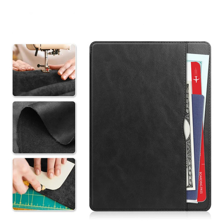 Puzdro kožené z vreckami karty na Lenovo Tab M11 / M11 10.95, čierne - ochranné so stojanom