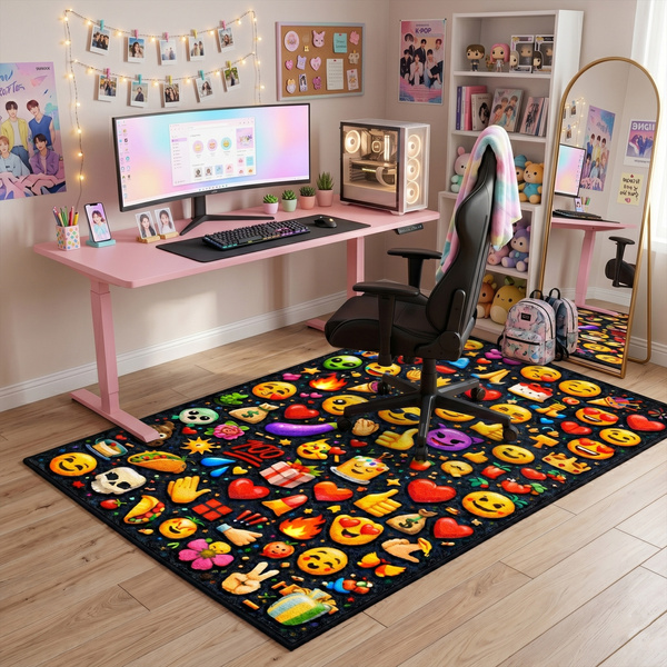 Dywan gamingowy 100x150 dla gracza mata pod fotel antypoślizgowy Emoji 3D