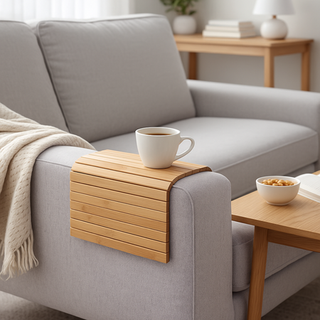 PODŁOKIETNIK na sofę kanapę podkładka nakładka elastyczna taca bambusowa, brązowy