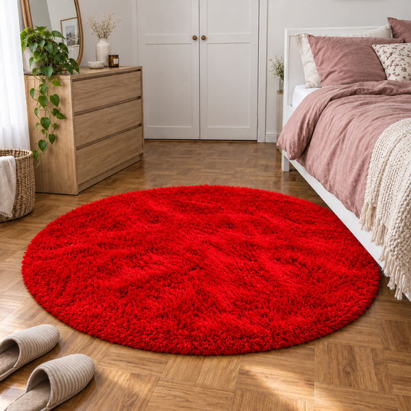 Shaggy Strado 90x90 BloodyRed Round Carpet (Bright Red)