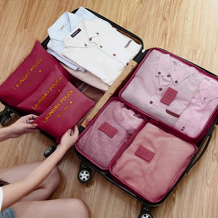 Travel clothes storage set laundry nets 6pcs. (Red)