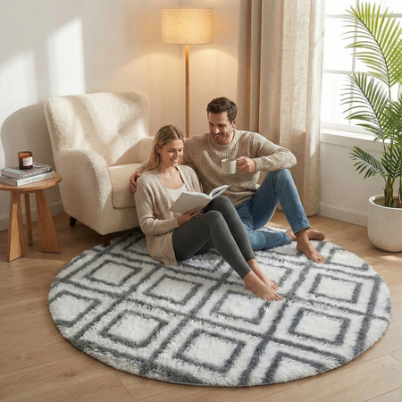 Dywan okrągły do salonu shaggy DECOR antypoślizgowy miękki puszysty 140x140 White Cube