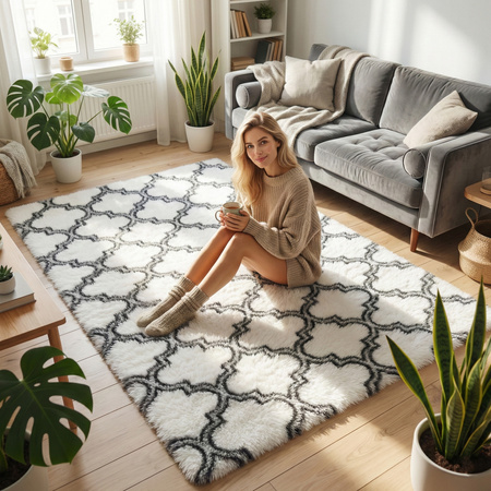 Dywan do salonu shaggy DECOR antypoślizgowy miękki puszysty modny 160x200, biały