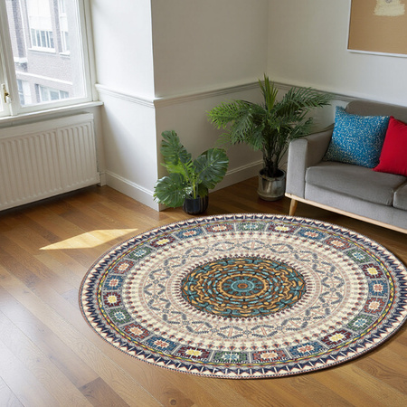 Dywan okrągły Novo 160x160 cm, beżowy Orientalny - pluszowy do salonu