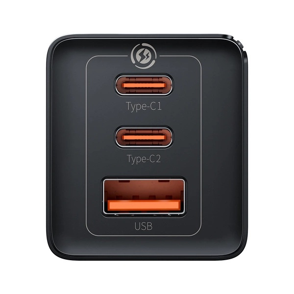 Rýchla nabíjačka sieťová GaN 2xUSB C 1xUSB 65W Baseus GaN5 Pro + kábel USB C USB C 100W, čierny