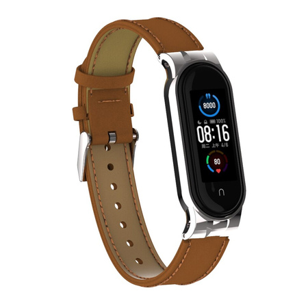 Pasek skórzany do Xiaomi Mi Band 8 bransoleta eko gumowe obejmy, srebrny - wymienny